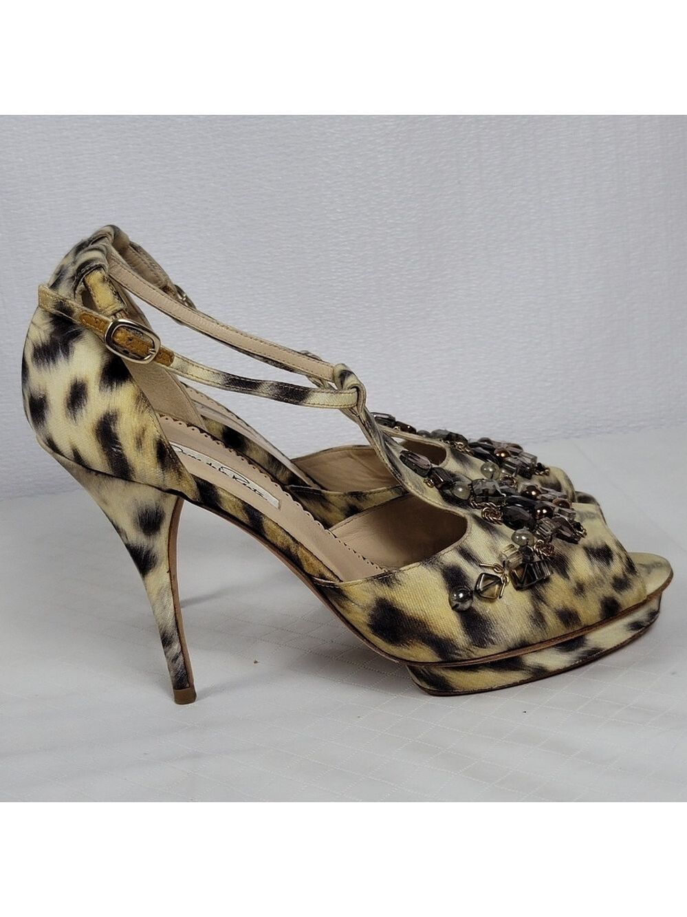 Oscar De La Renta Crystal Embellished Animal Print Platform Sandals 40 - Picture 13 of 14